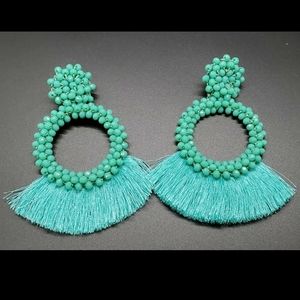 Aqua fringe beaded earrings